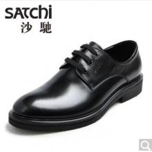 satchi/沙驰男鞋秋季商务正装皮鞋 经典系带正装德比鞋子 黑色