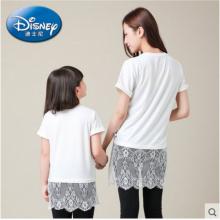 disney迪士尼时尚品牌童装 夏装亲子装蕾丝长款T恤女童母女装短T