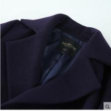 罗衣原创冬季新款气质翻领黑蓝色中长羊毛呢外套直筒毛呢大衣
